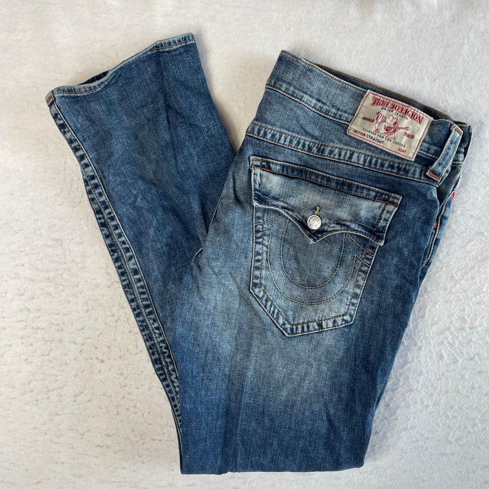 True Religion Straight Leg Jeans Mens 40 Blue Section Straight Flap Pocket